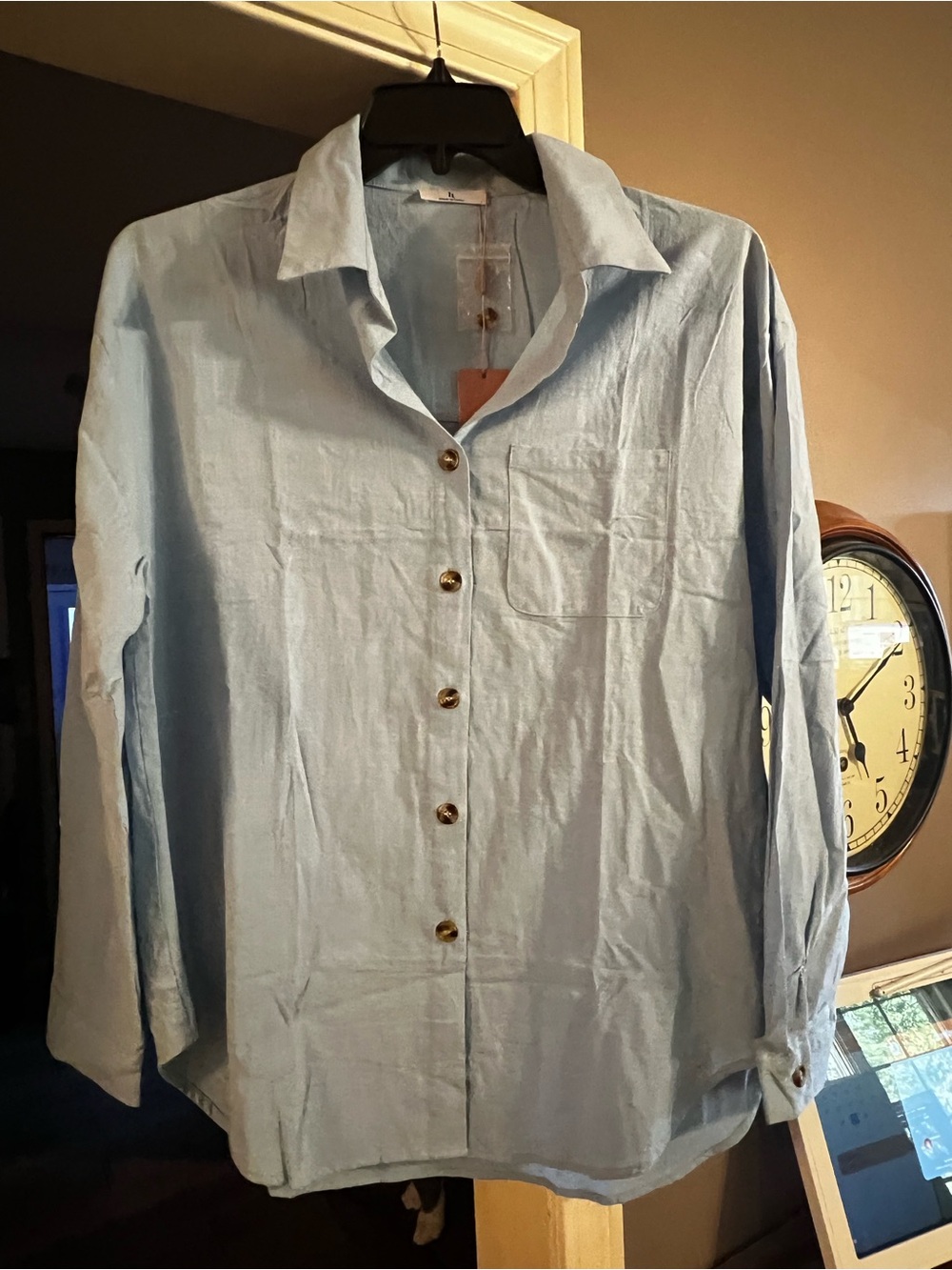 Women's Light Blue Button-Down Shirt with Classic Collar